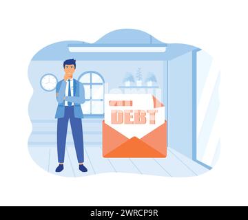 Debt concept. Man in suit, businessman bears a debt on his back. flat vector modern illustration Stock Vector