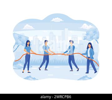 People in business competition. Man and woman pulling rope. flat vector modern illustration Stock Vector