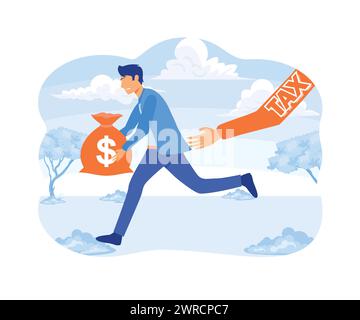 Businessman running away from tax for tax concept. flat vector modern illustration Stock Vector