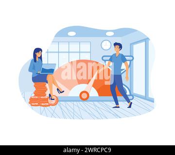 Cost optimization concept. Financial and marketing strategy ideas. Balance of costs and income. Expenditures while maximizing business value. flat vec Stock Vector