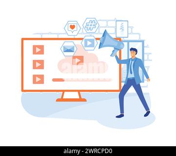 Modern television technology metaphors set. Smart TV, content, apps. flat vector modern illustration Stock Vector