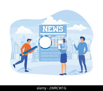 News. Tiny people read breaking news on newspaper. flat vector modern illustration Stock Vector