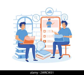 Online education. tutorial podcast and business coaching concept. flat vector modern illustration Stock Vector