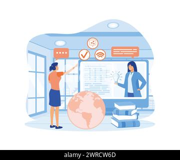 Online education, home schooling. Girl student gets new knowledge and ideas. flat vector modern illustration Stock Vector