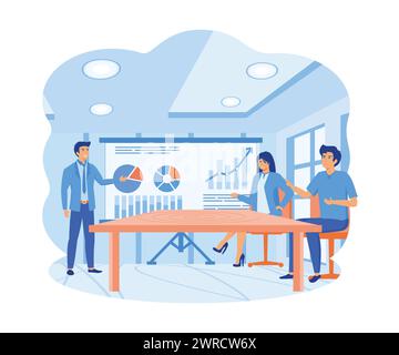 Business Online Training. Seminar or Courses. Mentor Doing Presentation About Marketing, Sales, Report, E-commerce. flat vector modern illustration Stock Vector