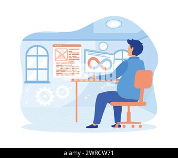 Programmer. Developer creates software and programming code. flat vector modern illustration Stock Vector