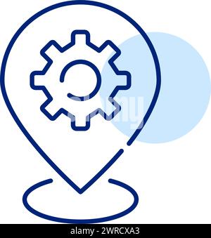 Location adjustment tools. Cogwheel and map pointer. Pixel perfect, editable stroke icon Stock Vector