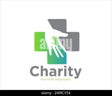 plus with hand charity logo designs for medical service or consult Stock Vector