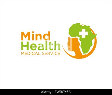 mind health africa with africa map as hair logo for medical service and consult Stock Vector