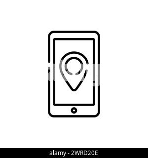 Navigating in traffic on a display of a smart device with a location pin to find the way. Stock Vector