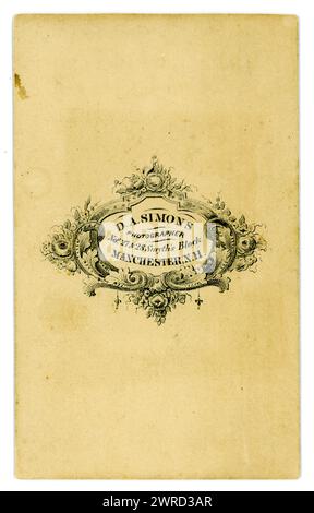 Original sepia toned Victorian Carte de Visite (visiting card or CDV) from the photographic studio of D. A. Simons, 27 & 28 Smyths Block, Manchester, New Hampshire, U.S.A. Circa 1860's. Stock Photo