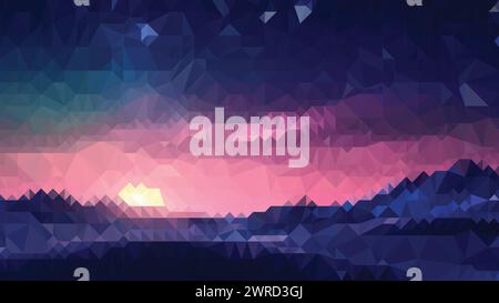 Vector space, landscape in Low poly abstract colorful background with sky and sunset, trendy, geometric, cyber polygonal wallpaper, triangle style pos Stock Vector