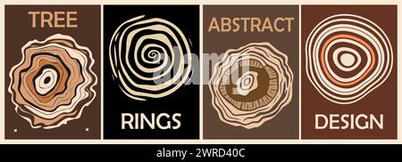 Set of modern abstract wall art with tree rings. Stock Vector