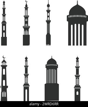 Minaret Mosque vector silhouette on white background Stock Vector