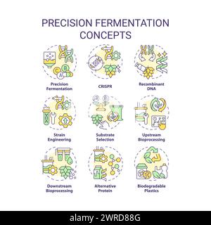 Precision fermentation multi color concept icons Stock Vector