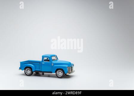 blue toy car pickup on white background Stock Photo