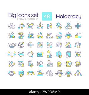 Holacratic organization blue RGB color icons set Stock Vector