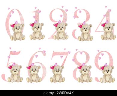 Watercolor baby numbers. Stock Photo