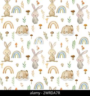 Seamless pattern with bunnies. Stock Photo