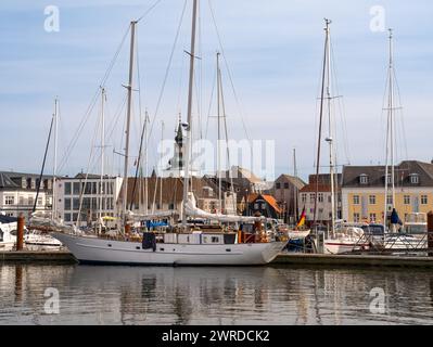 Sailing boats in harbour of Lemvig on the southern bank of the Limfjord, Central Jutland, Denmark Stock Photo