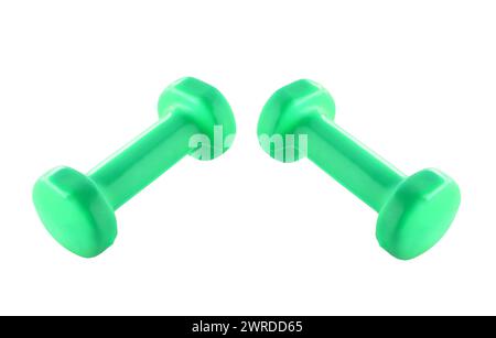 Two plastic coated dumbells isolated on white background Stock Photo