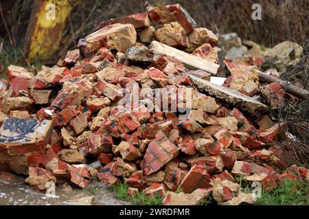 Large stack of bricks piled up in a heap in East Sussex, UK. Stock Photo