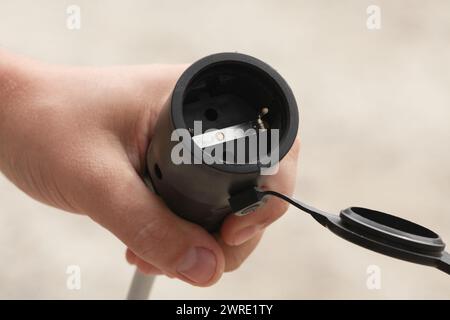 Picture of the new portable extension 2023 cord that is subject to electrical pressure and is very strong. Stock Photo