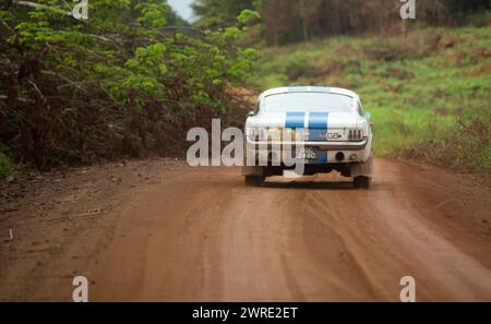 10/10/15.  A Ford Mustang from Atlantic to Pacific on the Tranz Amanonica Highway in the Amazon rainforest  - thought to be the first car of its type Stock Photo
