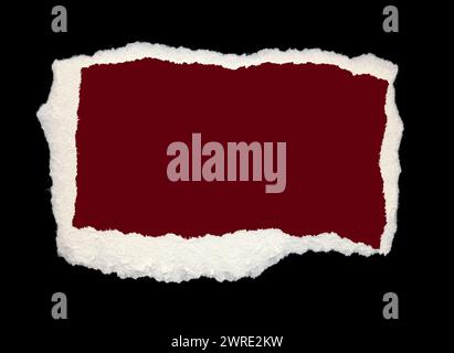 Torn piece of red paper, background for banner. Blank paper piece message, reminder, sign, tag, label. Ripped cardboard empty background. Design Stock Photo