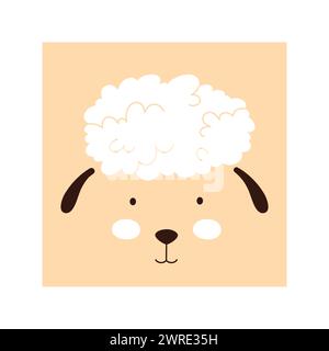 Simple sheep portrait. Cute animal head portrait, kawaii sheep face flat illustration Stock Vector