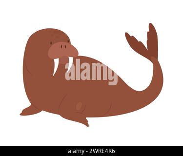 Arctic walrus animal. Arctic and antarctic animals, snow sea fauna cartoon vector illustration Stock Vector