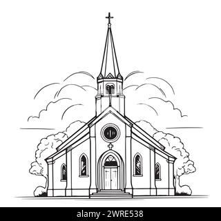 Catholic Church sketch hand drawn Vector illustration Stock Vector