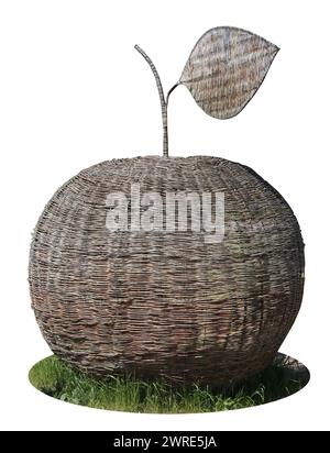 Garden decoration in the form of an apple woven from branches. Isolated on white Stock Photo