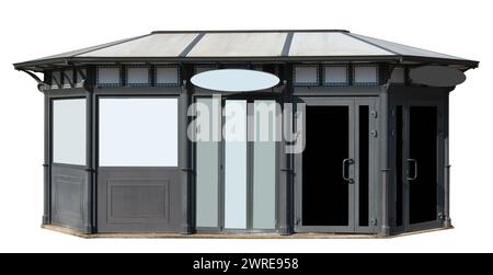 Fast food kiosk made of glass and steel isolated on white Stock Photo