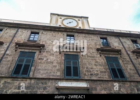 Palermo, Italy - May 13, 2023: Facade of the Seminarium Clericorum in the old town of Palermo, Sicily, Italy Stock Photo