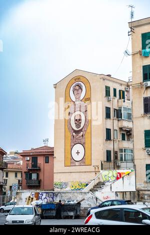 Palermo, Italy - May 13, 2023: Santa Rosalia Mural in the old town of Palermo, Sicily, Italy Stock Photo