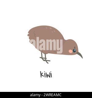 Children's illustration, cute kiwi bird, with caption. vector illustration for teaching kids Stock Vector