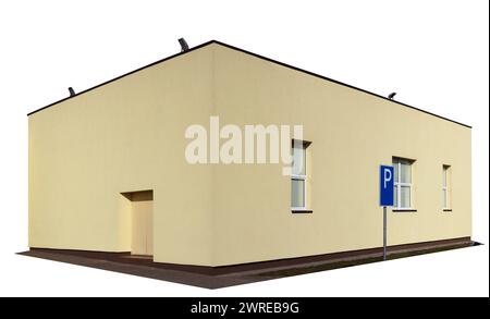 New yellow rectangular building. Isolated on white Stock Photo