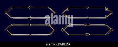 Art deco frames, golden elegant antique borders, decorative game buttons or labels isolated on dark background. Stock Vector
