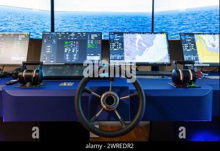 Ship Navigation Panel Marine navigation simulation system, ship control panel with steering ...