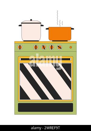 Kitchen stove pots boiling 2D linear cartoon object Stock Vector
