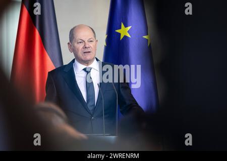 Olaf Scholz, Bundeskanzler, und Ferdinand Marcos Jr. nicht im Bild, StaatsprâˆöÂßsident der Republik der Philippinen, aufgenommen im Rahmen eines gemeinsamen Treffens in Berlin, 12.03.2024. Berlin Deutschland *** Olaf Scholz, Federal Chancellor, and Ferdinand Marcos Jr not pictured, President of the Republic of the Philippines, taken during a joint meeting in Berlin, 12 03 2024 Berlin Germany Copyright: xJulianexSonntagxphotothek.dex Stock Photo