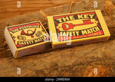Two boxes of Czech safety matches, Solo Brand Works company Stock Photo