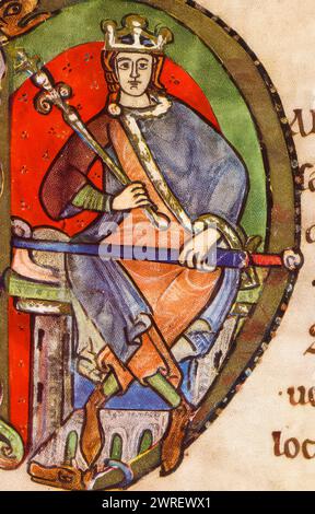 Malcolm IV of Scotland (1141-1165), King of Scotland 1153-1165, illuminated manuscript portrait painting, 1159 Stock Photo