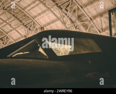 A closeup view of the cockpit of the SR-71 Blackbird spyplane in a museum outside of Washington DC Stock Photo