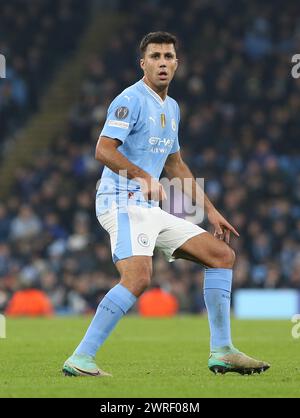 Rodri of Manchester City. - Manchester City v F.C. Copenhagen, UEFA Champions League, Round Of 16, 2nd Leg, Etihad Stadium, Manchester, UK. - 6th March 2024. Editorial Use Only - DataCo restrictions apply. Stock Photo