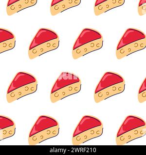 Cartoon style seamless pattern of cheese pieces. Cheese with holes. Wallpaper of grocery dairy product. Vector illustration isolated on a white Stock Vector