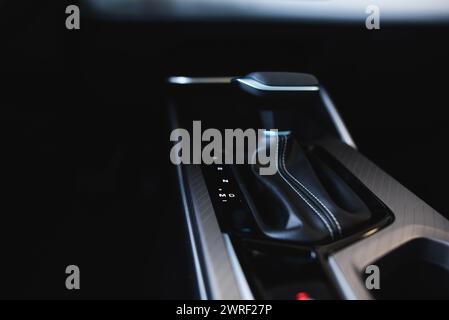 Automatic transmission gearshift stick, Closeup a manual shift of modern car gear shifter Stock Photo