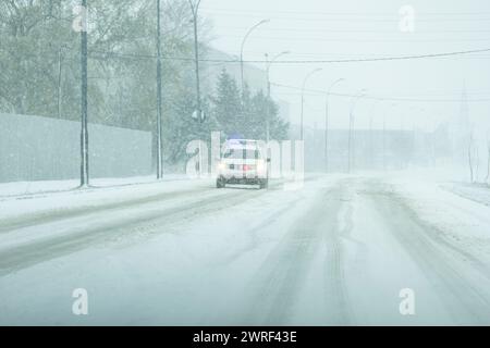 The picture of a police car that makes sure that everything is in order and that the drivers take care of the traffic rules because outside there is a Stock Photo