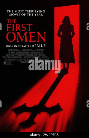 The First Omen (2024) directed by Arkasha Stevenson and starring Nell Tiger Free, Bill Nighy and Ralph Ineson. A young American woman is sent to Rome to begin a life of service to the church, but encounters a darkness that causes her to question her faith and uncovers a terrifying conspiracy that hopes to bring about the birth of evil incarnate. US one sheet poster ***EDITORIAL USE ONLY***. Credit: BFA / 20th Century Studios Stock Photo